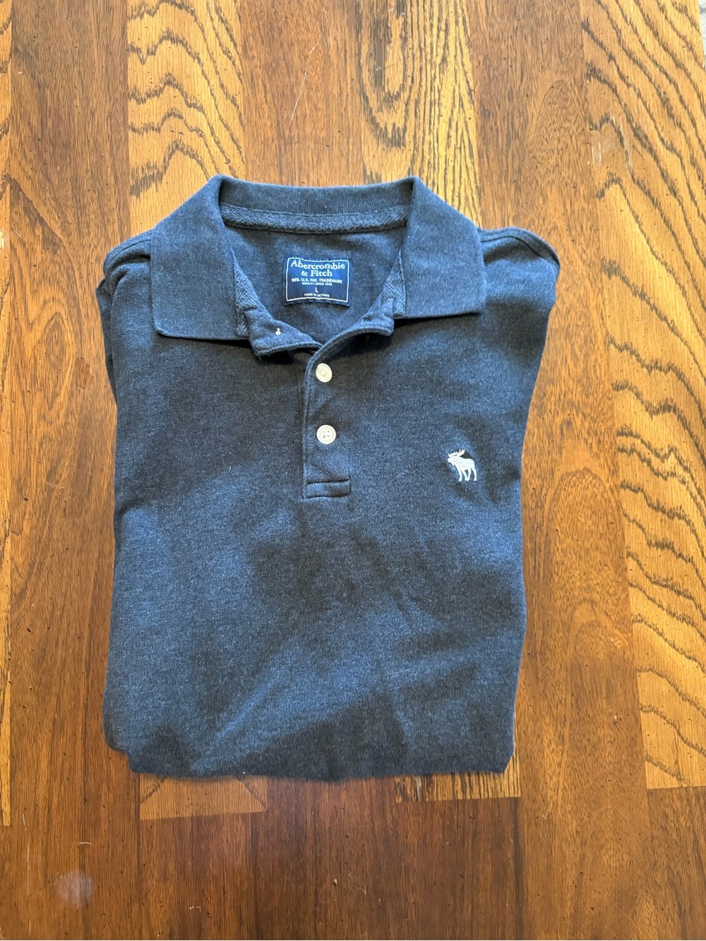 Abercrombie & Fitch Dark Navy Polo Shirt with Embroidered Moose